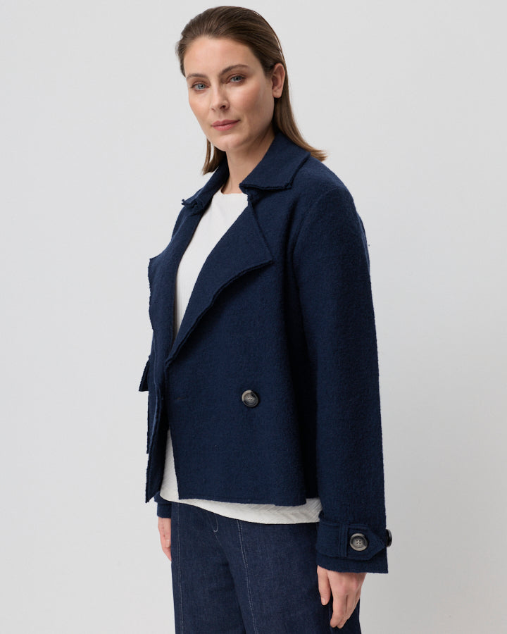 Yarra Trail Cropped Boiled Wool Jacket in NAVY