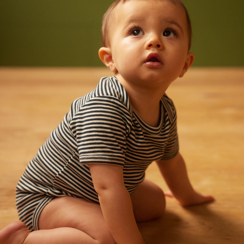 Nature Baby Short Sleeve Bodysuit in Navy Stripe