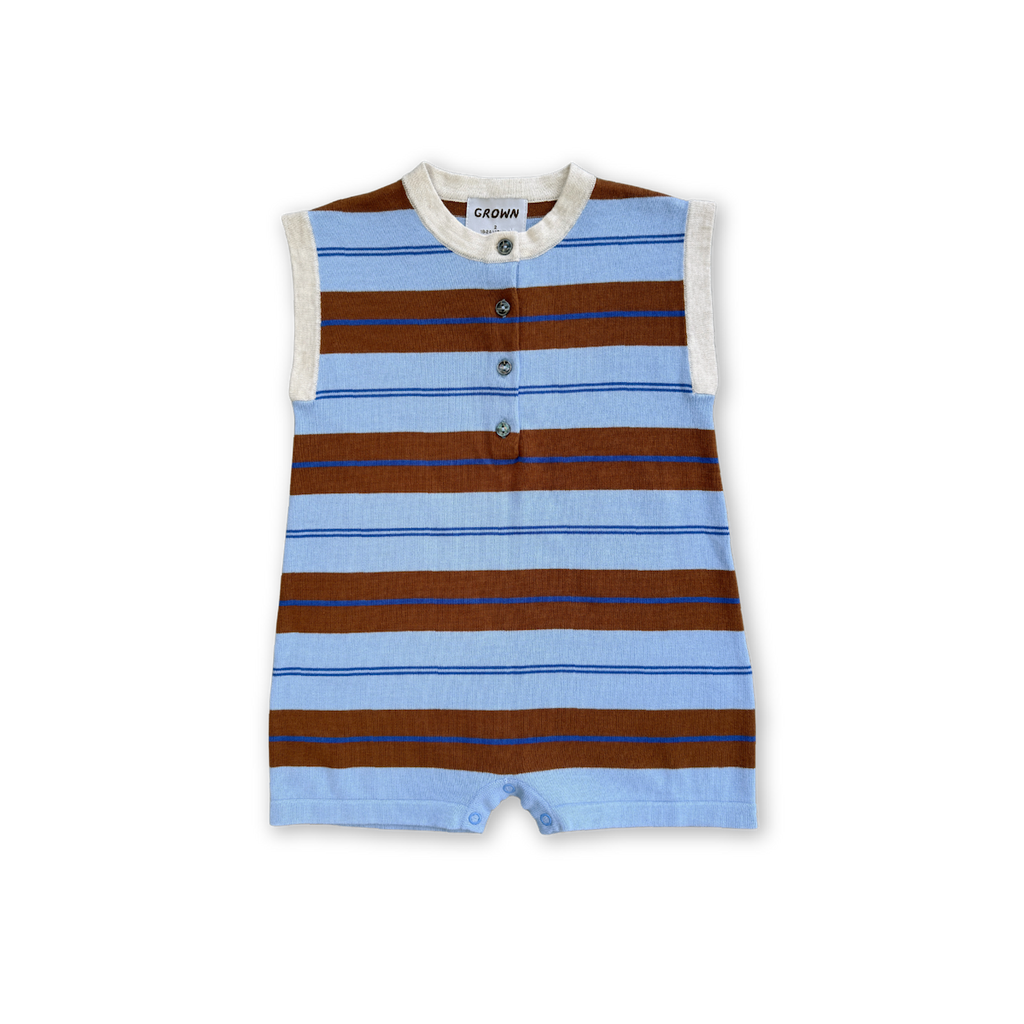 Grown Organic Knitted Club Stripe Button-Up Romper - Bubble in Single