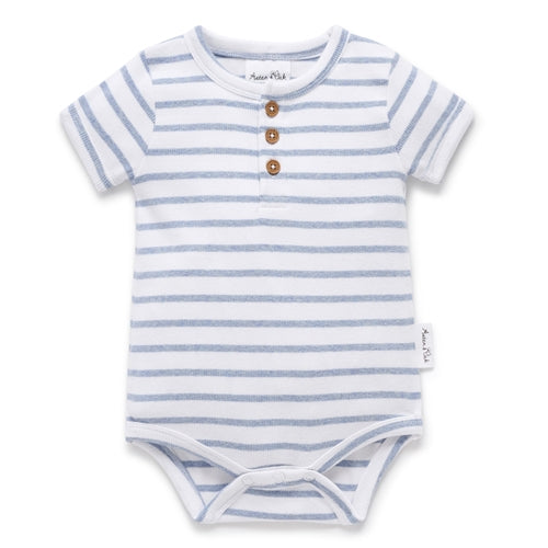 Aster & Oak - Blue Stripe Rib Henley Onesie (AOS25)