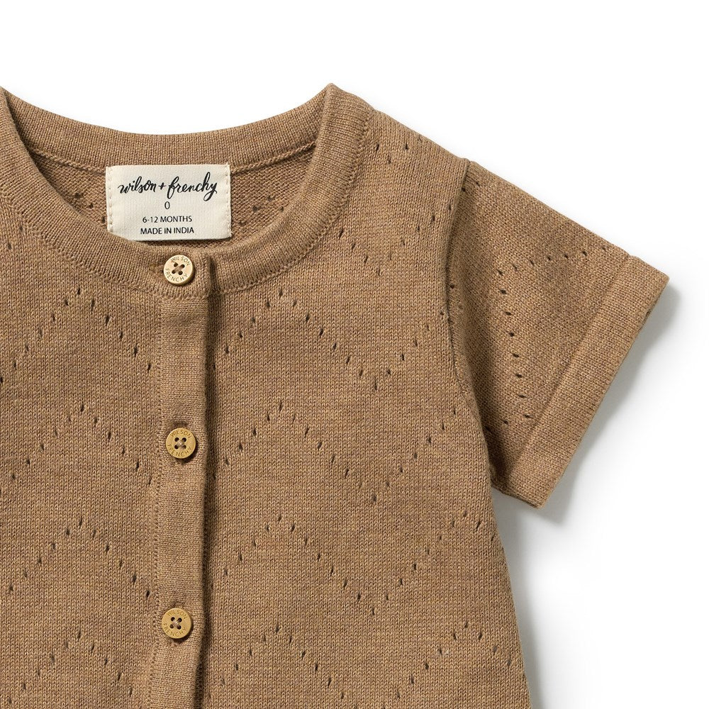 Wilson and Frenchy Ginger Snap Organic Knitted Pointelle Growsuit in Ginger Snap
