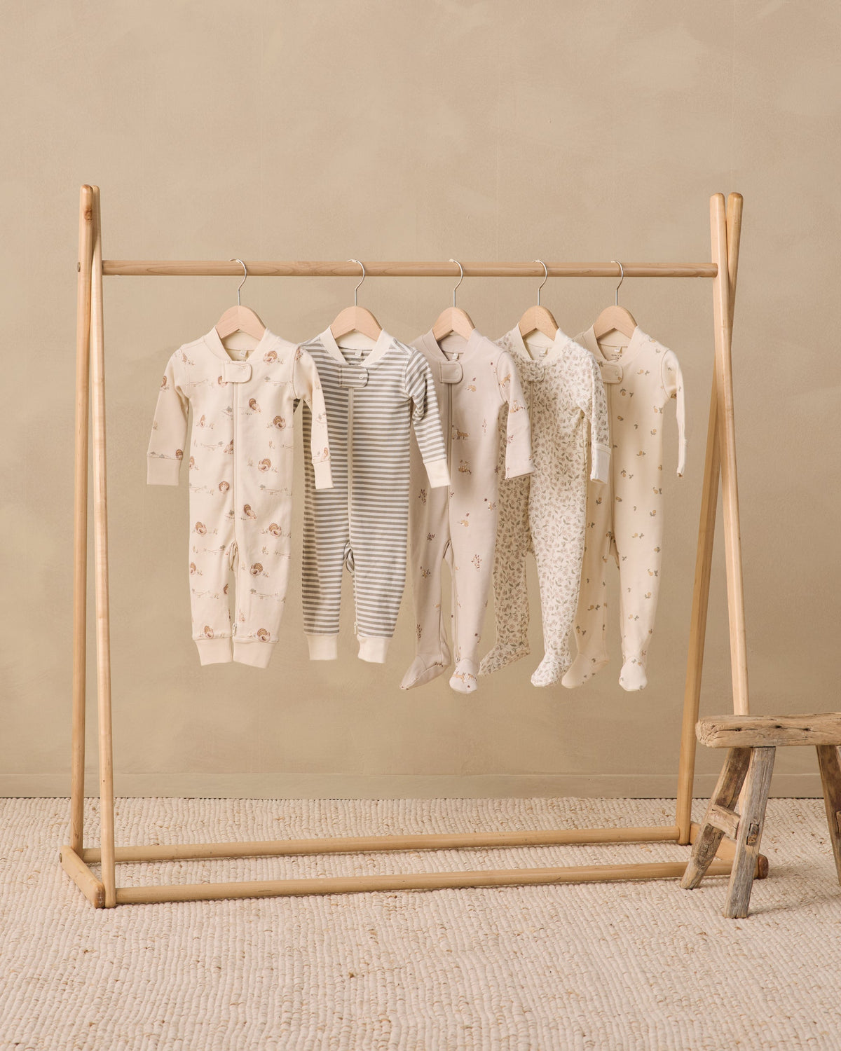 Quincy Mae Zip Long Sleeve Sleeper Footie Pears in NATURAL