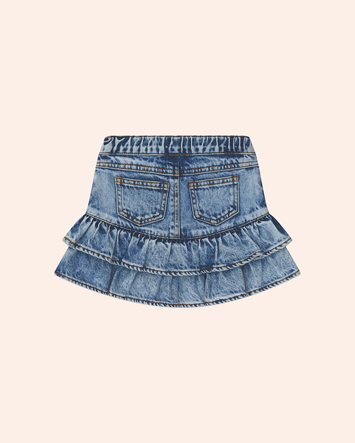 Huxbaby Dreamy Denim Tirered Skirt in DENIM BLUE