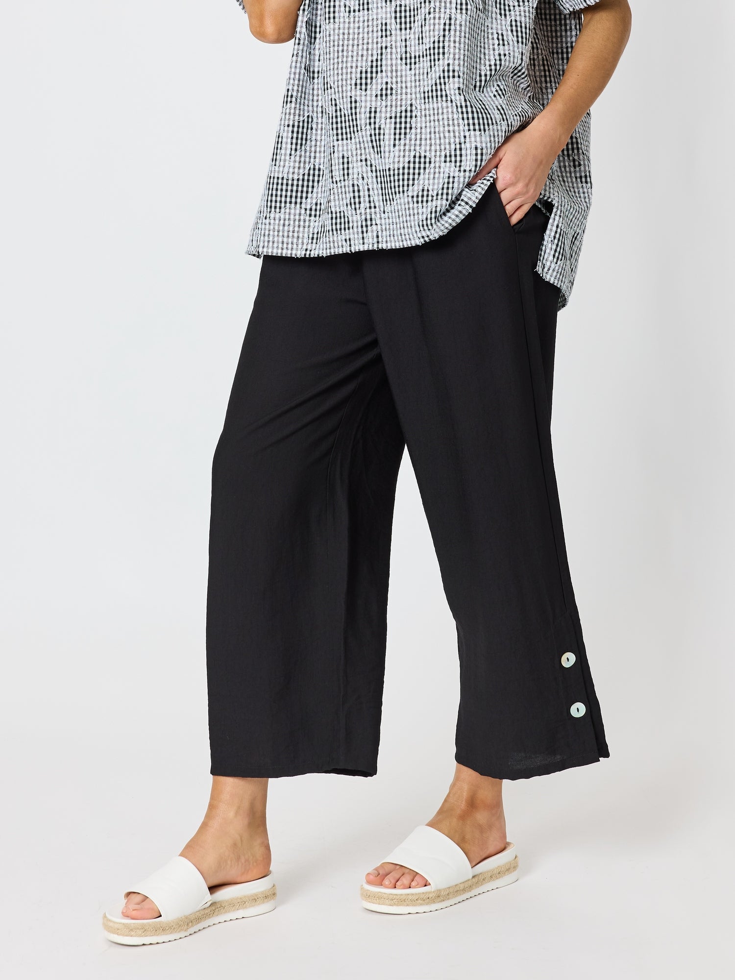 Clarity Essential Button Wide Leg Pant  - Black in Black