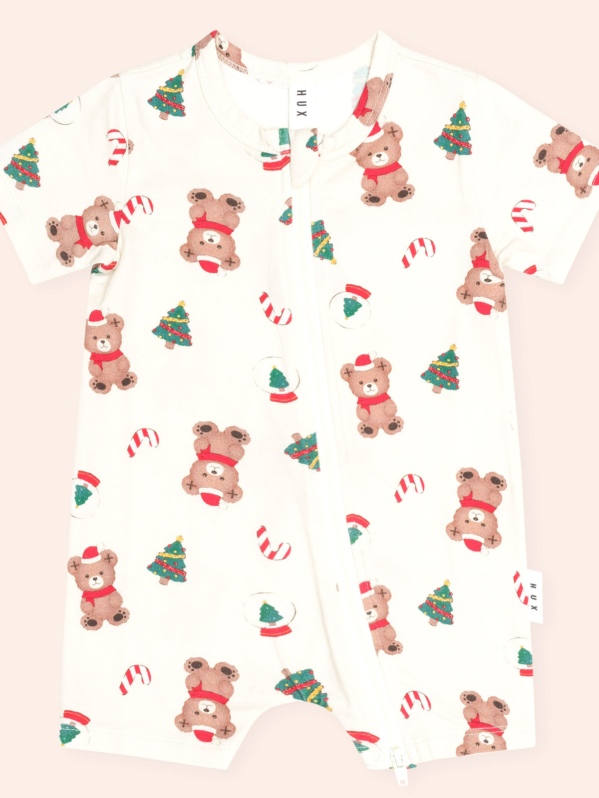 HUXBABY FESTIVE HUX ZIP ROMPER in EGGNOG