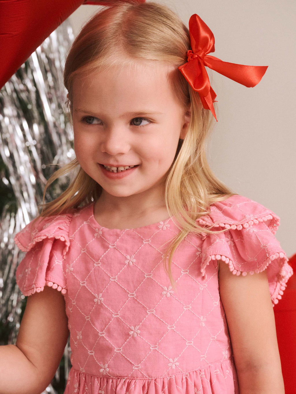 HUXBABY FLORAL BRODERIE DRESS in PEONY