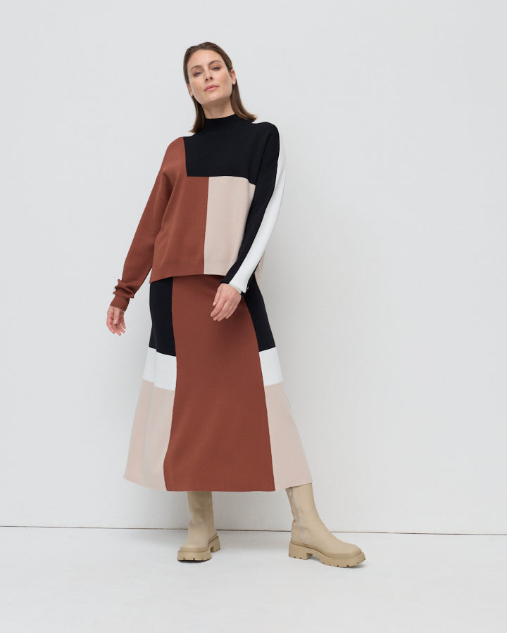 Yarra Trail Earth Tones Knit Skirt in CHESTNUT