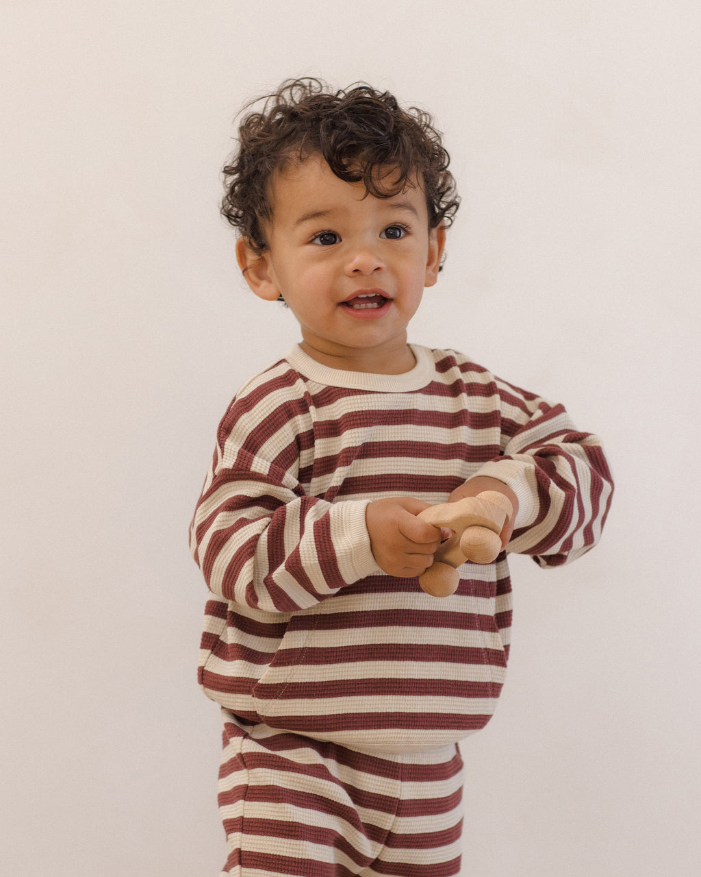 Quincy Mae Waffle Slouch Set Black Cherry Stripe in BLACK-CHERRY