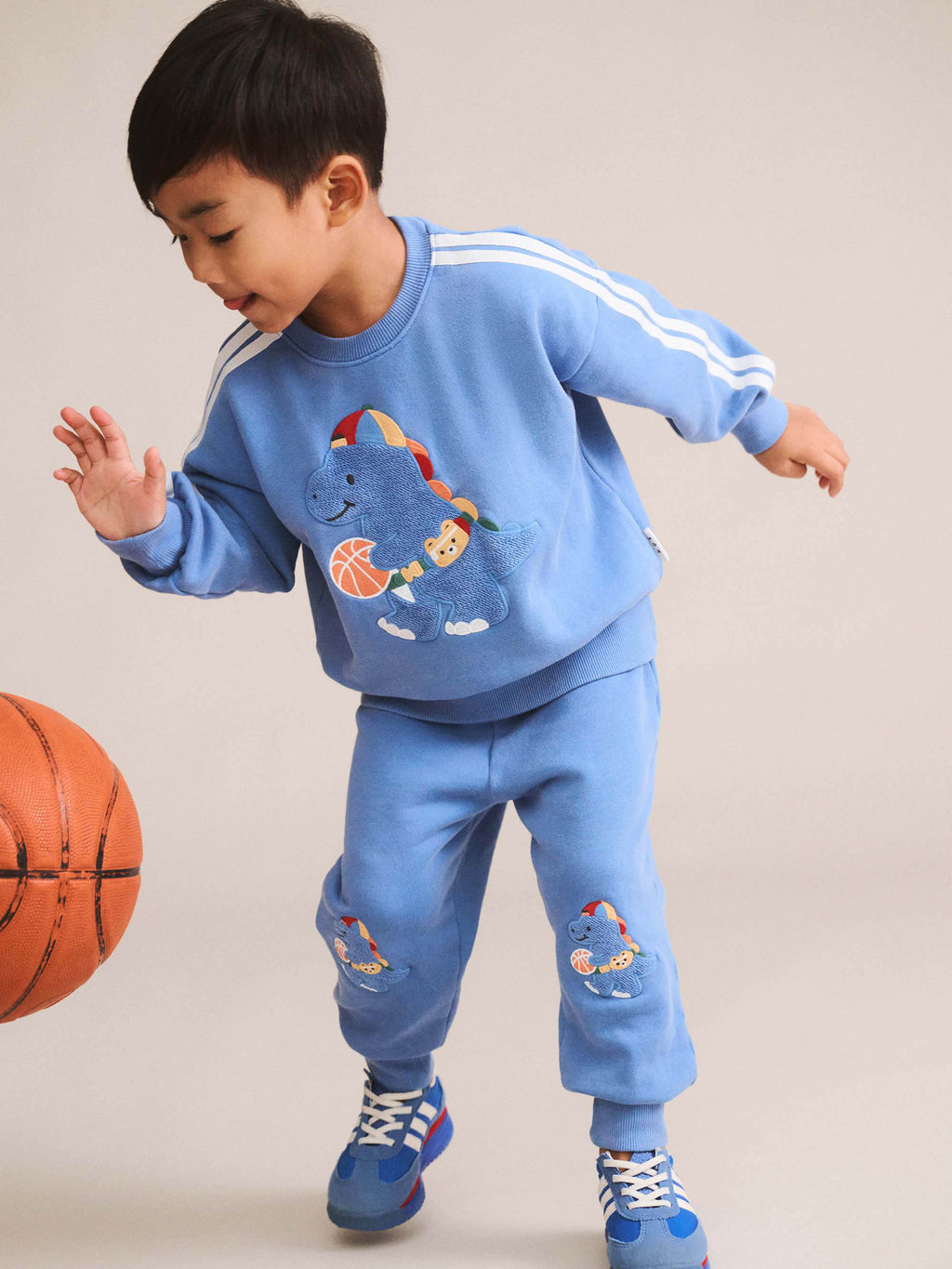 HUXBABY BALLER DINO SPORTY STRIPE SWEATSHIRT in VINTAGE BLUE GARMENT DYE