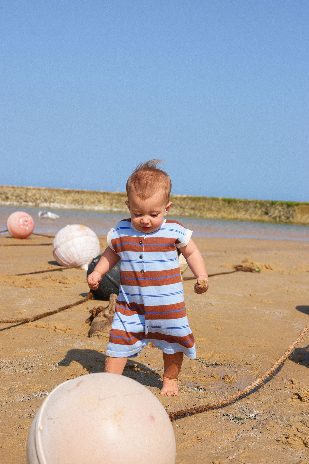 Grown Organic Knitted Club Stripe Button-Up Romper - Bubble in Single
