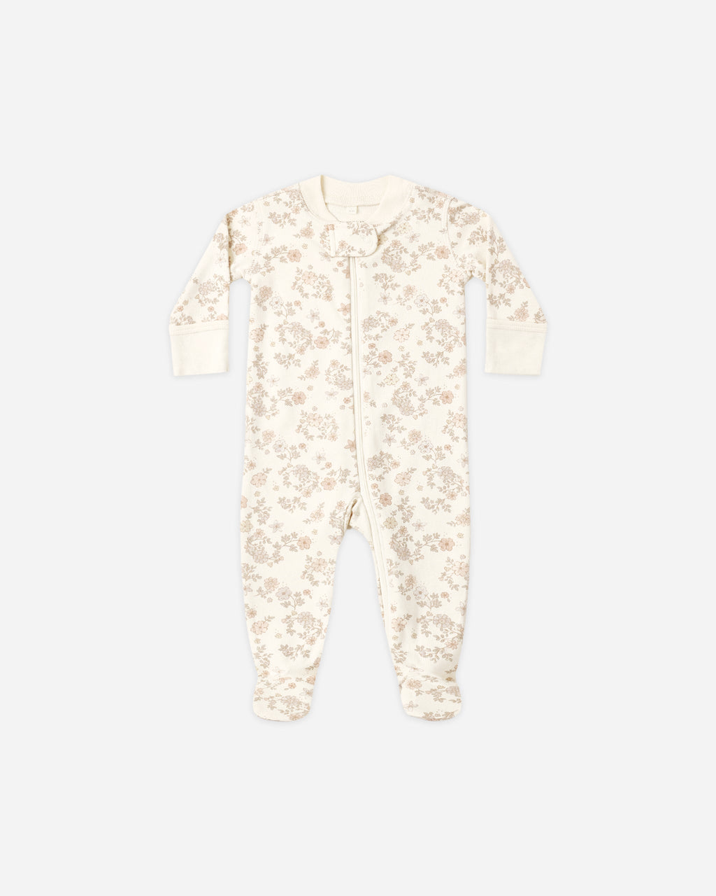 Quincy Mae Zip Long Sleeve Sleeper Footie Floral Vine in NATURAL