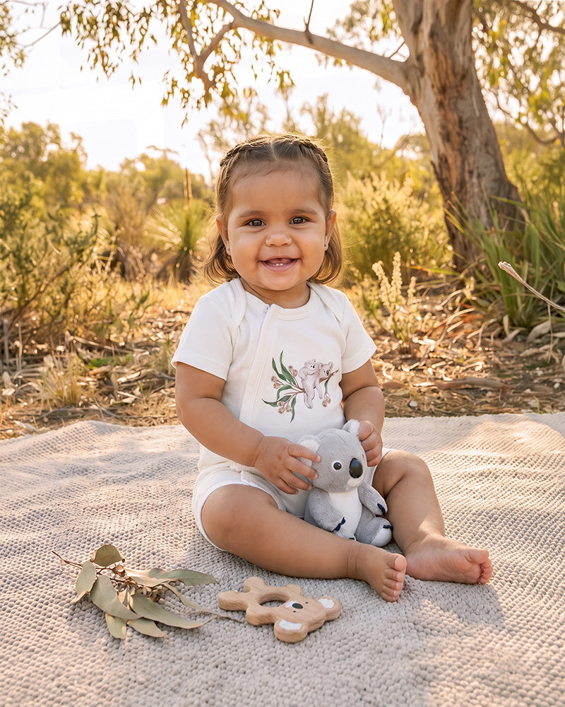 Fox & Finch TAYLOR ORGANIC SS KOALA ZIP ROMPER in Single