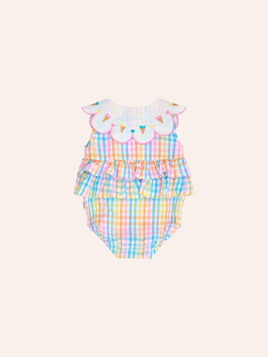HUXBABY Ice Cream Rainbow Check Collar Romper in Single