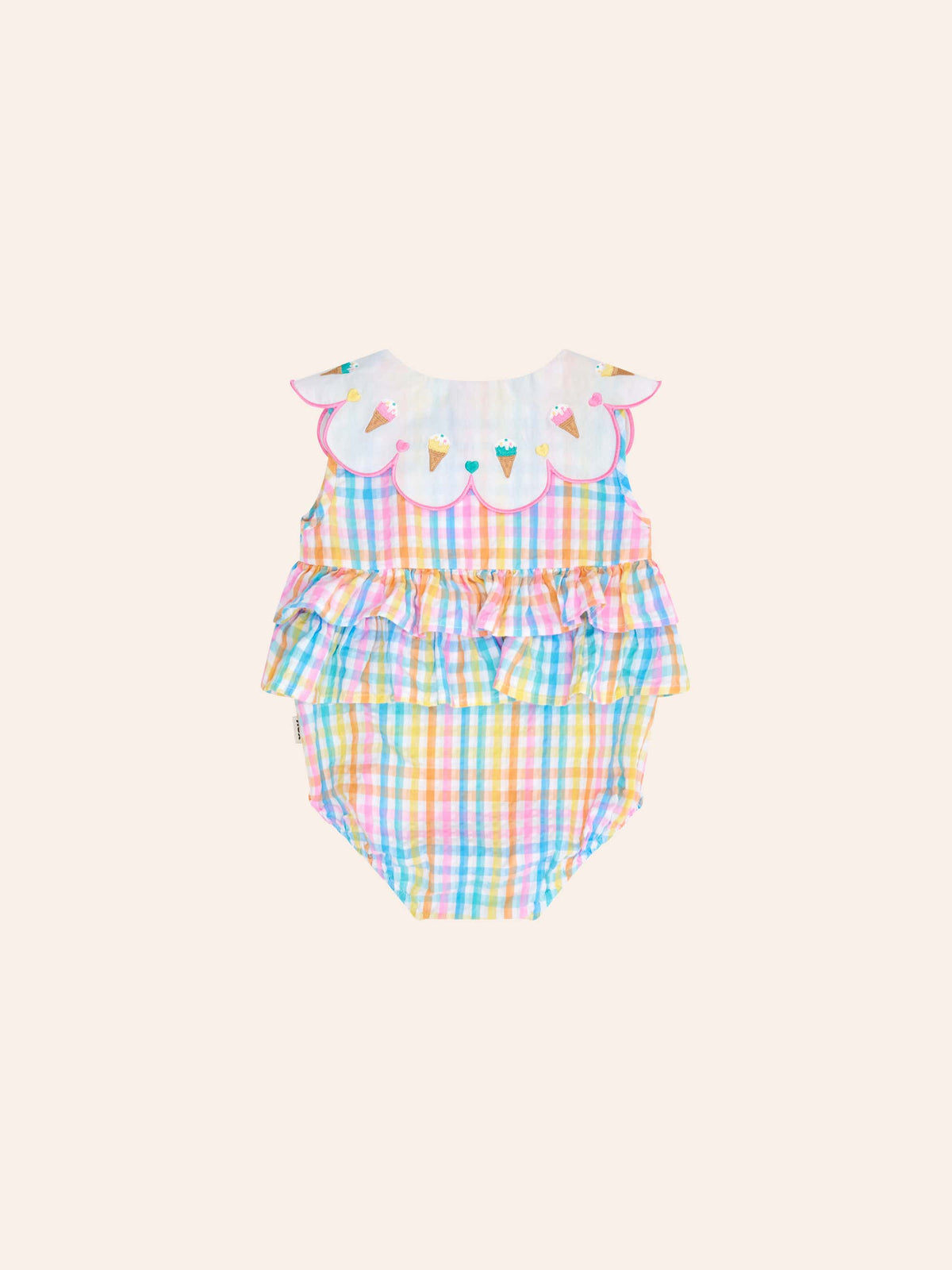 HUXBABY Ice Cream Rainbow Check Collar Romper in Single