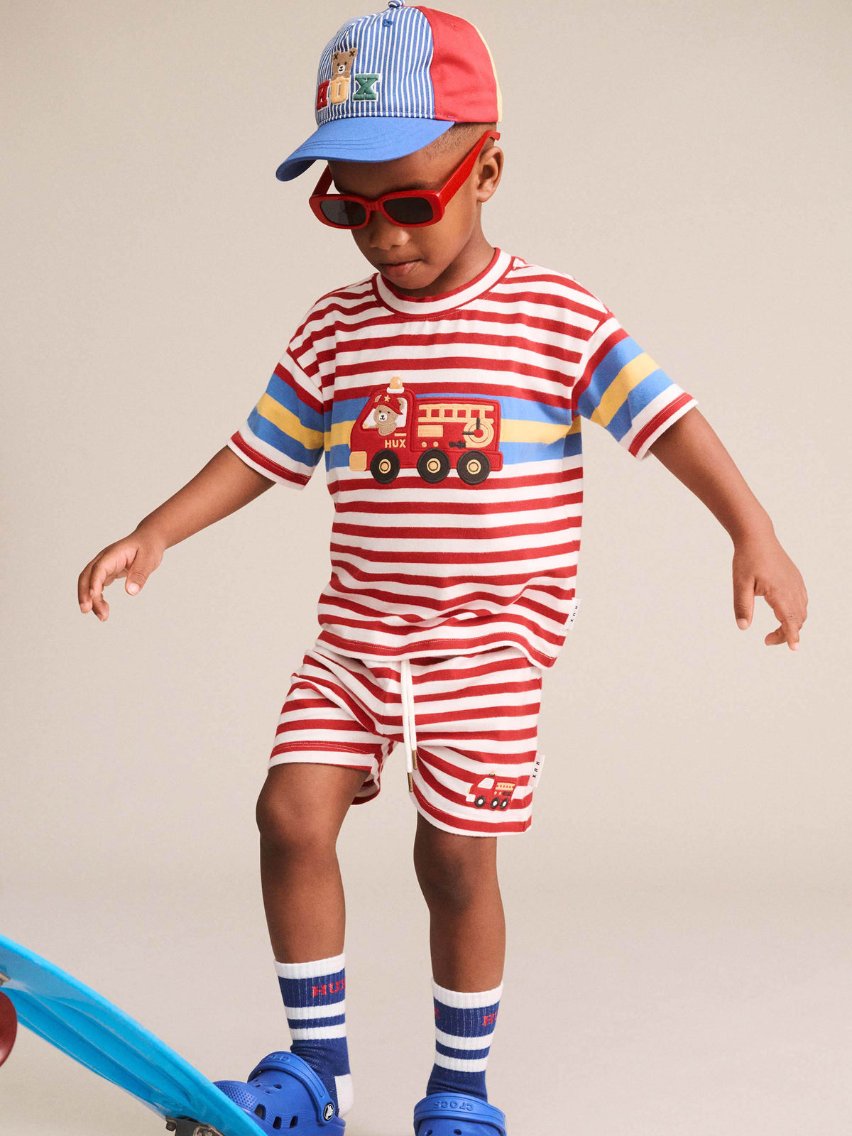HUXBABY FIREMAN HUX STRIPE SHORT in RACER RED /ALMOND MILK