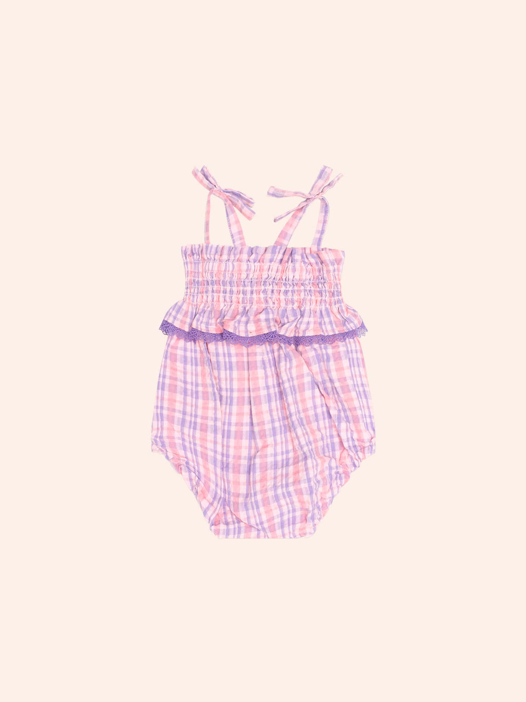 HUXBABY Tropical Check Tie Romper in MULTI