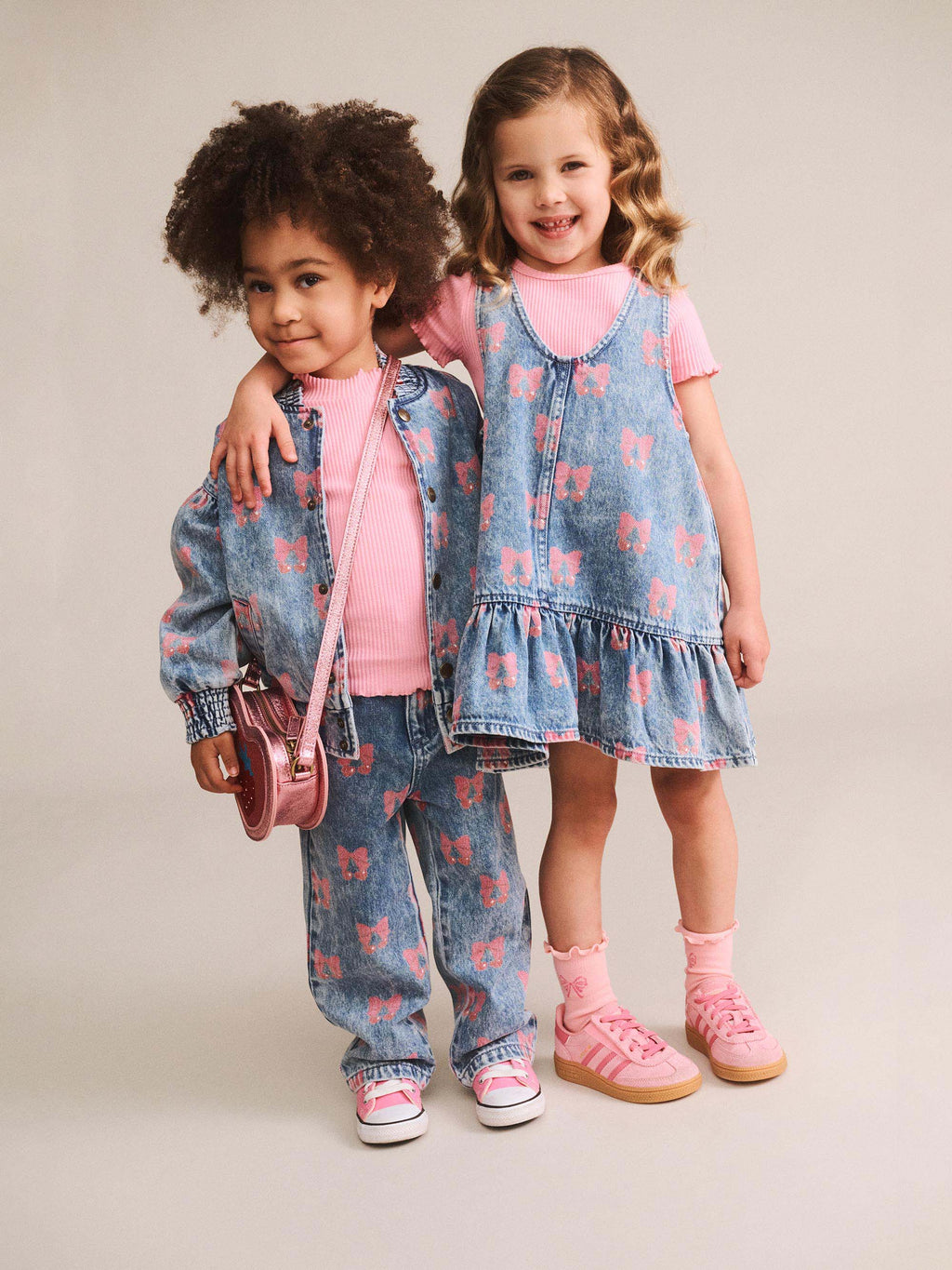 HUXBABY DREAMY DENIM CHERRY PINAFORE in MULTI DENIM