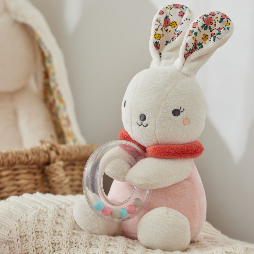 Jiggle & Giggle Hugglies Bunny With Rattle in Pink/Cream