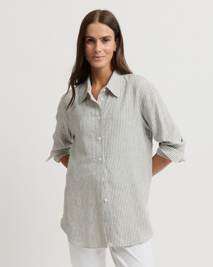 Yarra Trail Mornington Shirt in MOSS/WHITE