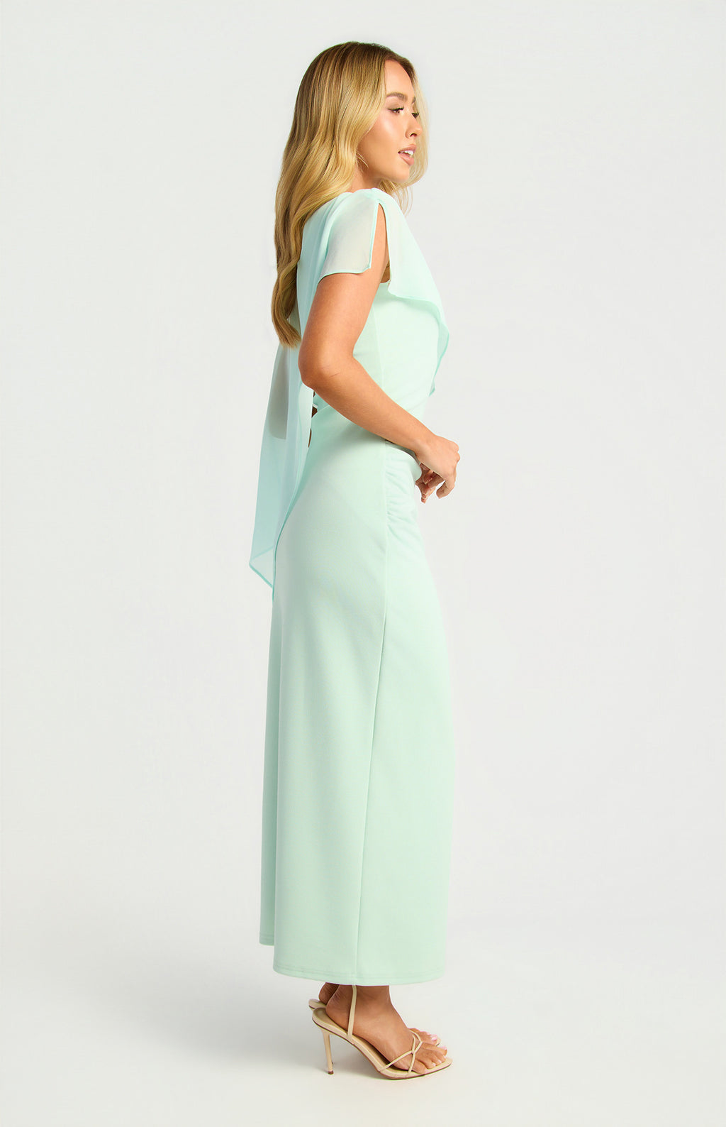 Style State - Chiffon Cape One Shoulder Dress