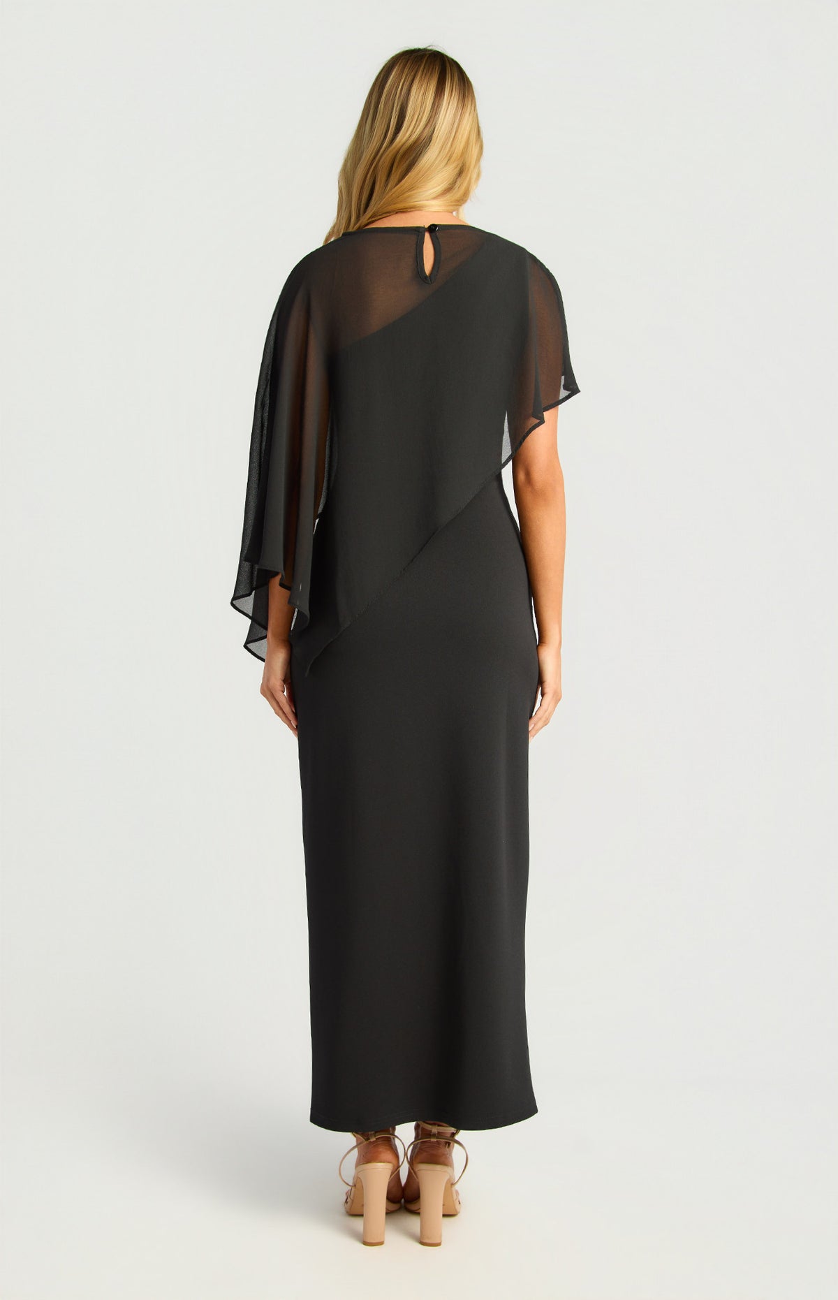 Style State - Chiffon Cape One Shoulder Dress