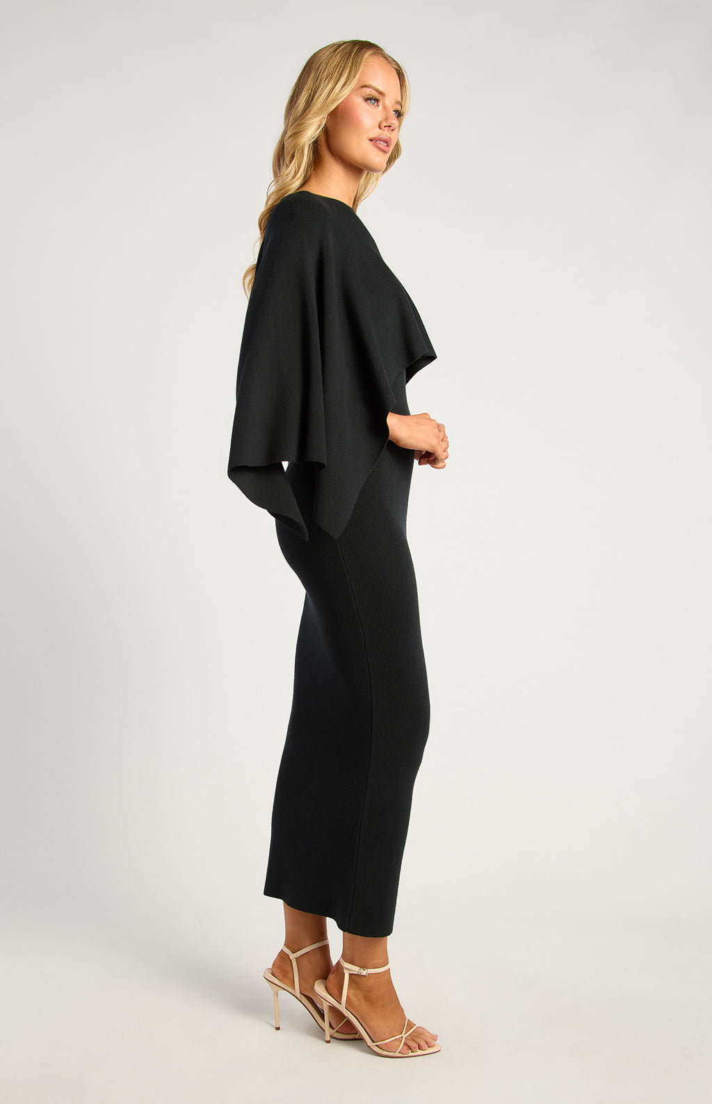 Style State - Two Way Wear Cape Feature Knit Dress