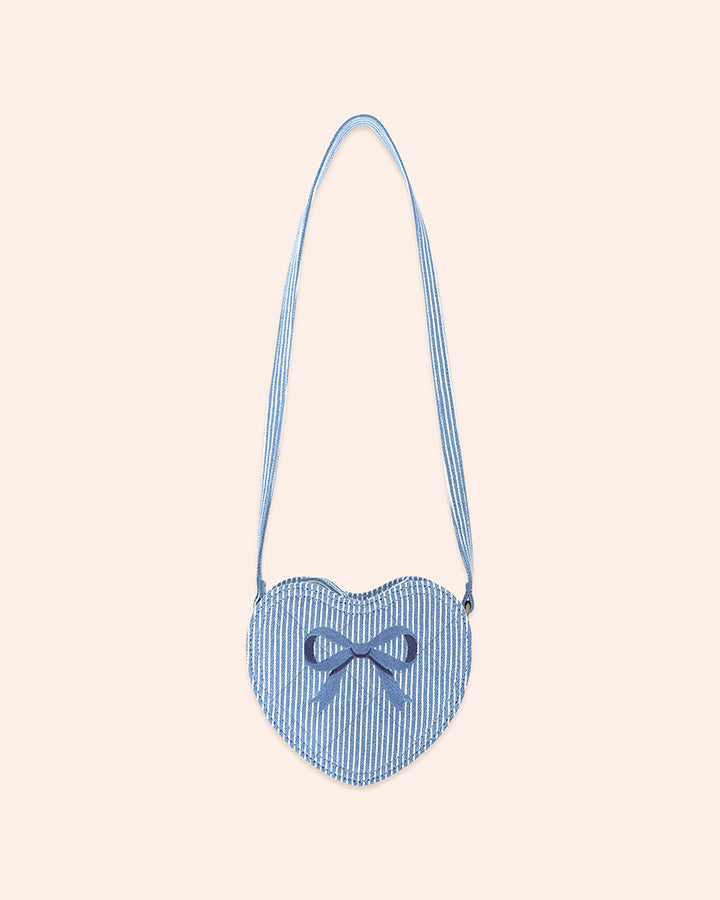 Huxbaby Stripe Denim Bow Heart Handbag in DENIM BLUE