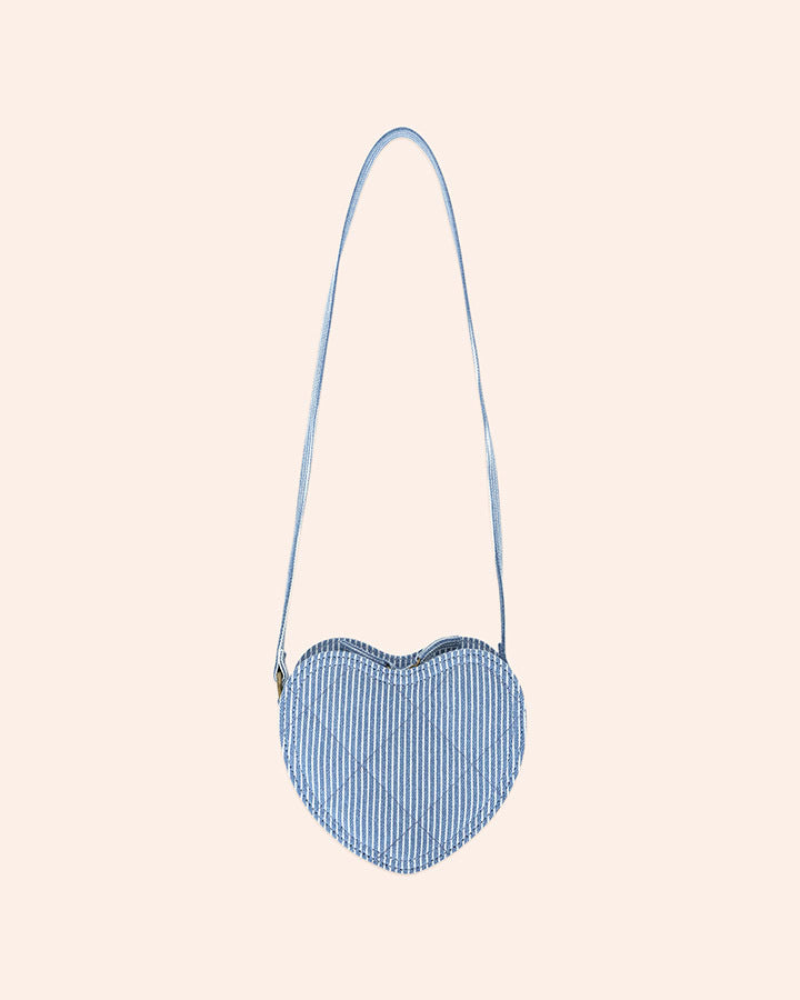 Huxbaby Stripe Denim Bow Heart Handbag in DENIM BLUE