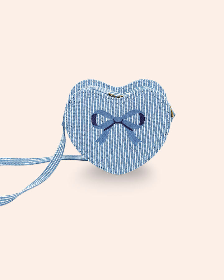 Huxbaby Stripe Denim Bow Heart Handbag in DENIM BLUE