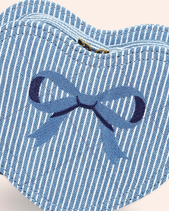 Huxbaby Stripe Denim Bow Heart Handbag in DENIM BLUE