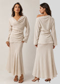Fria - Linen Viscose bias Cut Midi Skirt