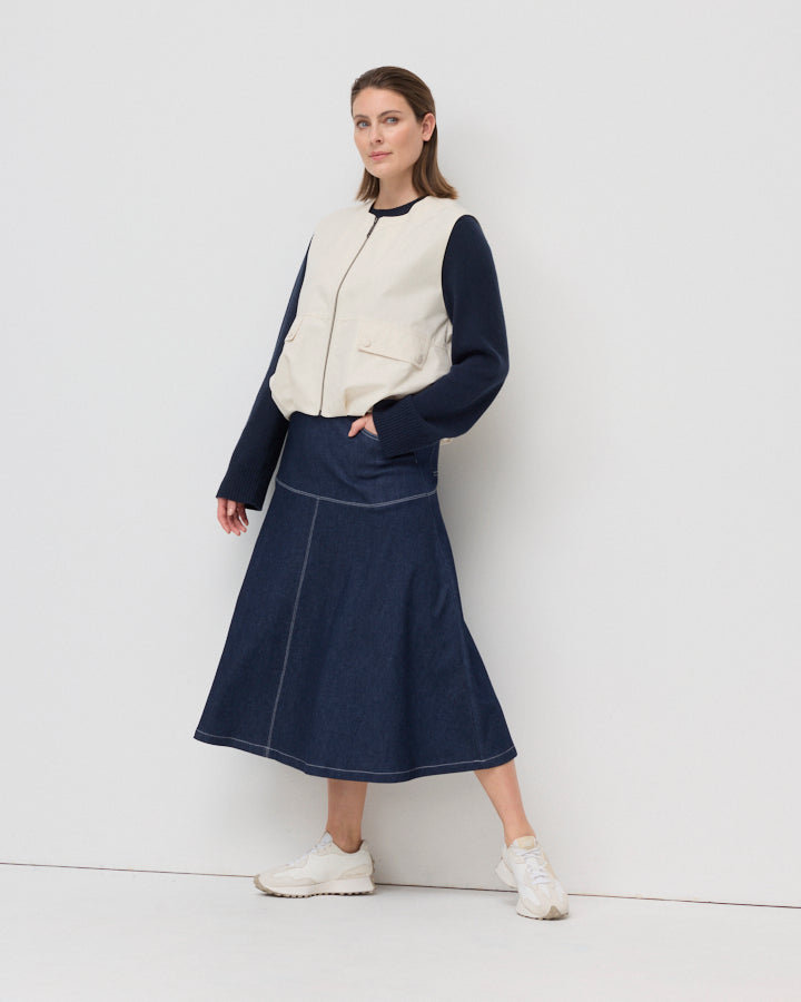 Yarra Trail Urban Denim Flare Skirt in DARK DENIM 2