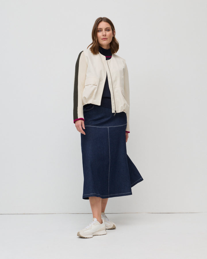 Yarra Trail Urban Denim Flare Skirt in DARK DENIM 2