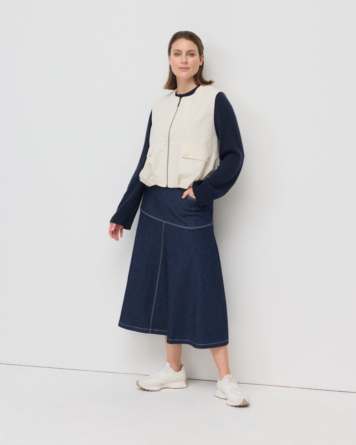 Yarra Trail Urban Denim Flare Skirt in DARK DENIM 2