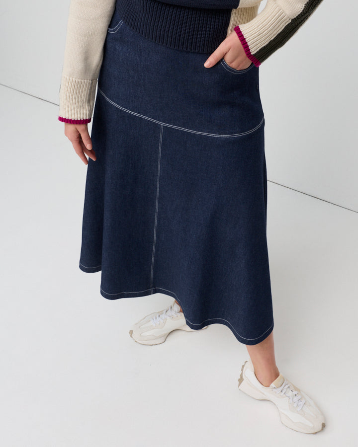 Yarra Trail Urban Denim Flare Skirt in DARK DENIM 2