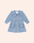 Huxbaby Vintage Bow Collar Denim Dress in BLUE STRIPE