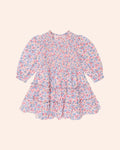 Huxbaby Vintage Floral Puff Long Sleeve Shirred Dress in DUSTY PINK MULTI