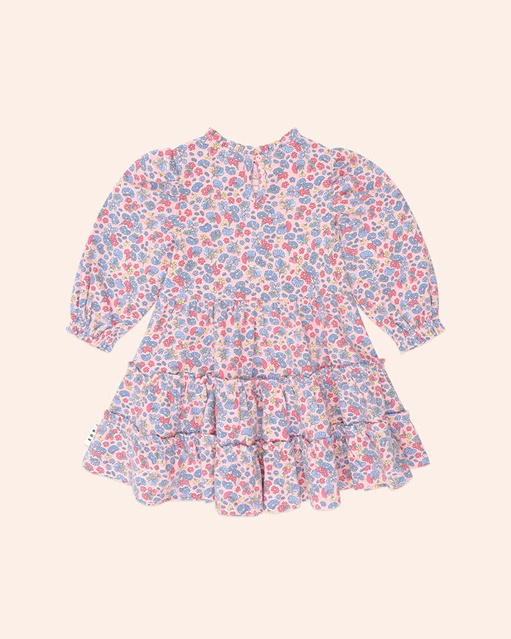Huxbaby Vintage Floral Puff Long Sleeve Shirred Dress in DUSTY PINK MULTI