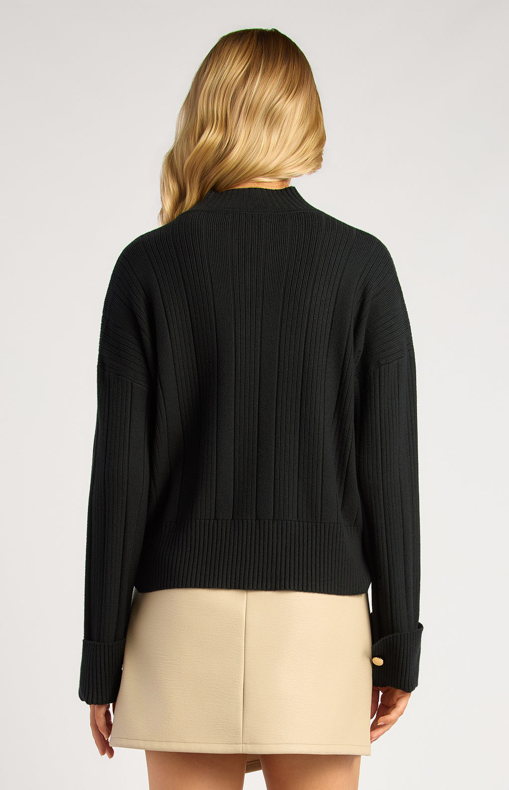 Style State - High Neck  Knit Top W/Gold Buttons